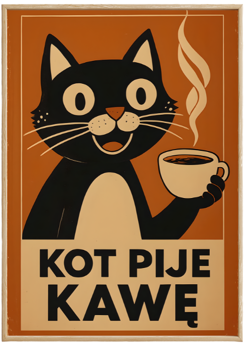 Plakat Kot Pije Kawę