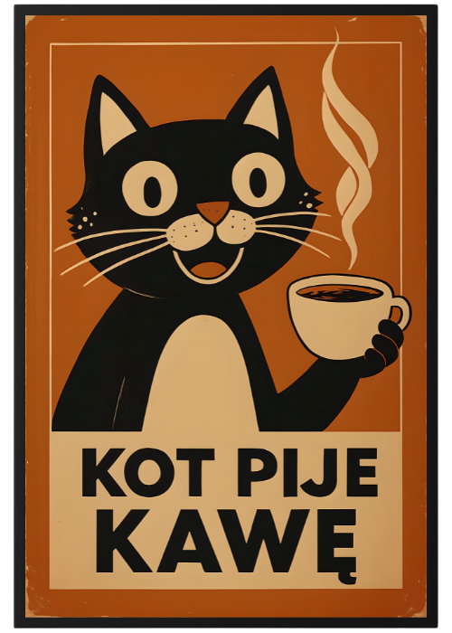 Plakat Kot Pije Kawę Kompozycja1