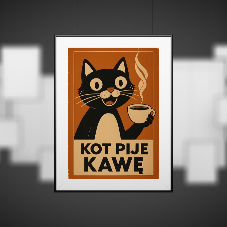 Plakat Kot Pije Kawę Kompozycja4