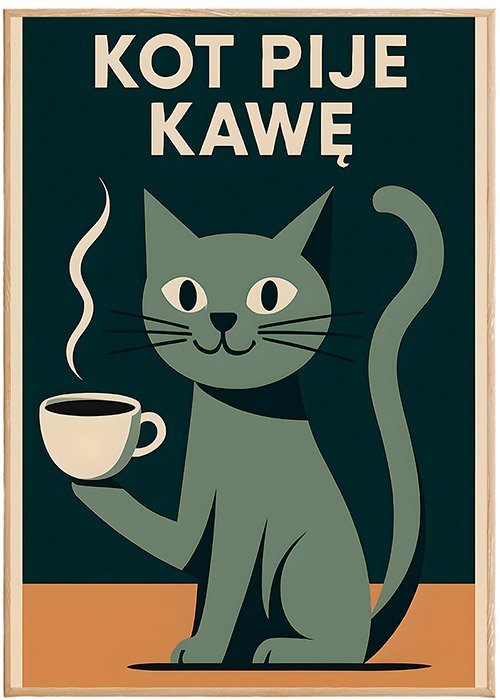 Plakat Kot Pije Kawę Kompozycja 1