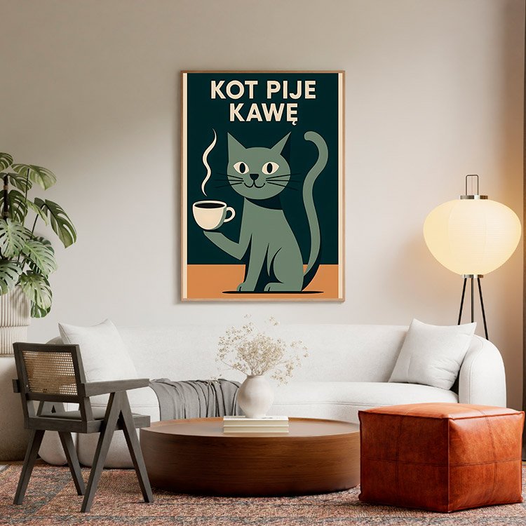 Plakat Kot Pije Kawę Kompozycja 5