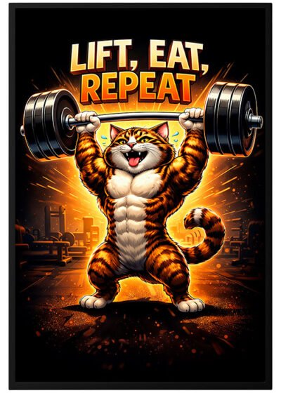 Plakat Chubby-Tabby-Cat-Struggling-With-Weightlifting-Humor