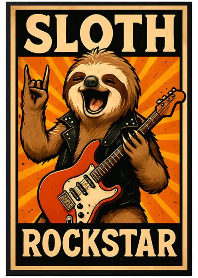 Plakat Joyful-Animated-Sloth-Rockstar-With-Electric-Guitar-Poster