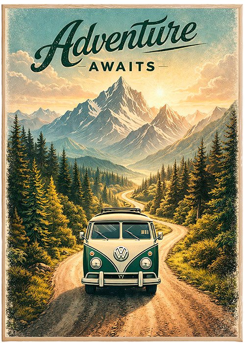 Plakat Adventure Awaits Van Kompozycja 1