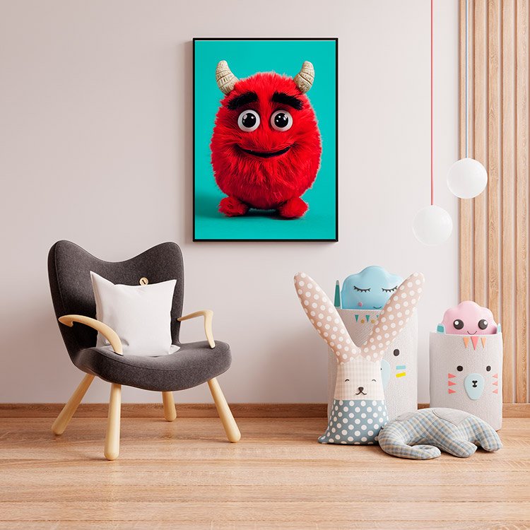 Plakat Czerwony Potworek Rogi Kompozycja 4