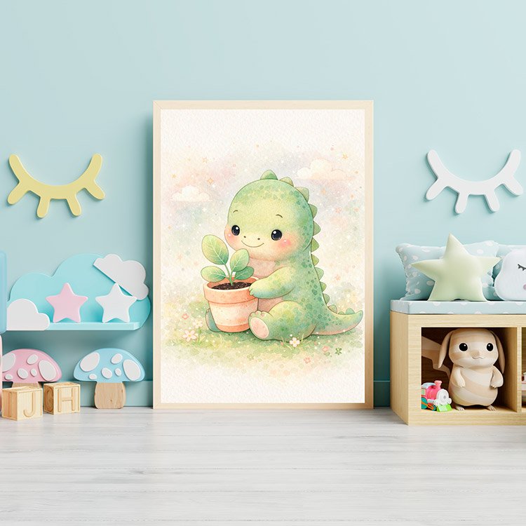 Plakat Dinozaur Z Roślinką Kompozycja 3