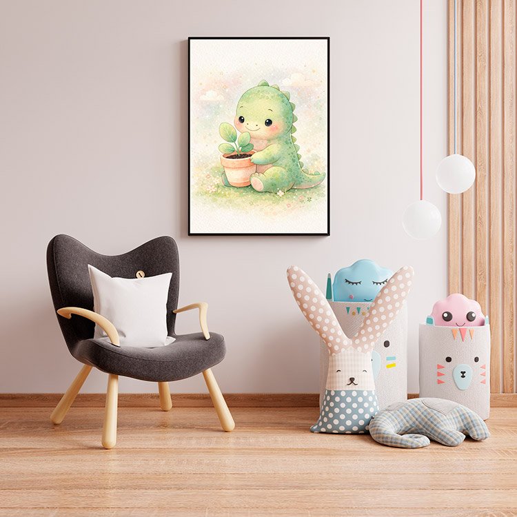 Plakat Dinozaur Z Roślinką Kompozycja 4