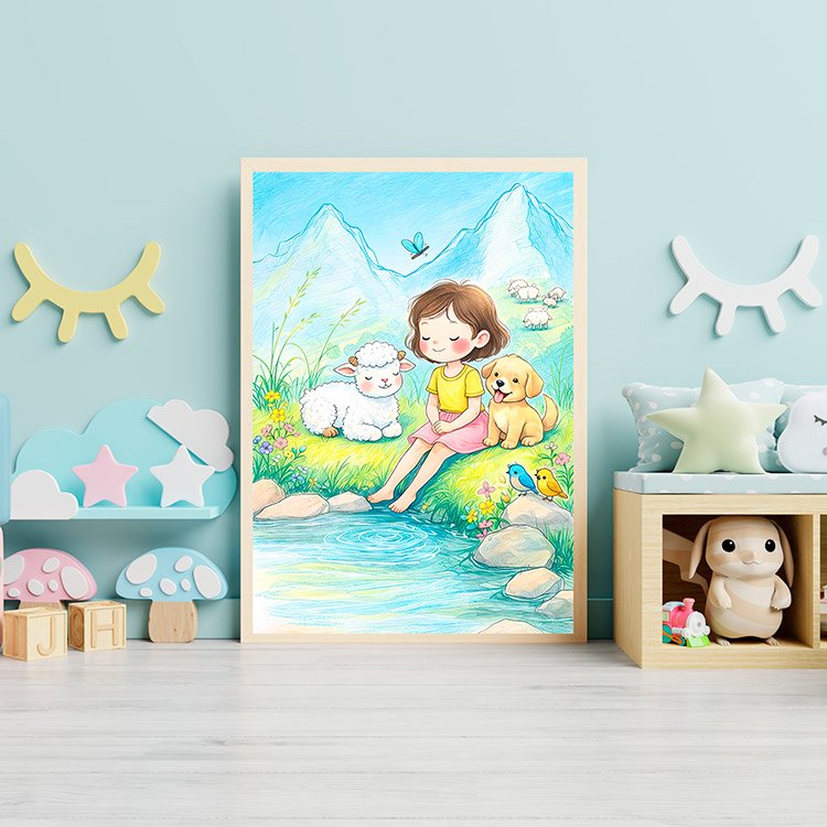 Plakat Dziewczynka Z Jagniątkiem Kompozycja 3