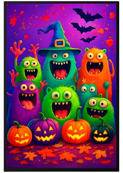 Plakat Halloweenowe Potworki Dynie