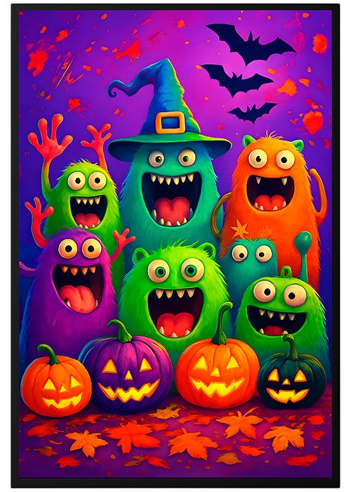 Plakat Halloweenowe Potworki Dynie