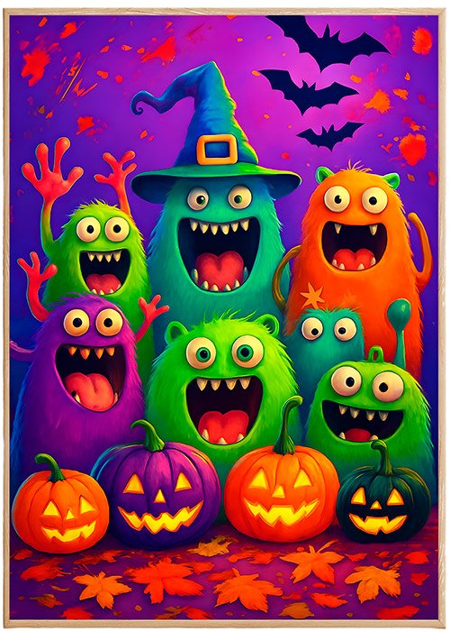 Plakat Halloweenowe Potworki Dynie Kompozycja 1
