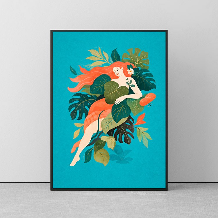 Plakat Kobieta Wsrod Roslin Kompozycja 2