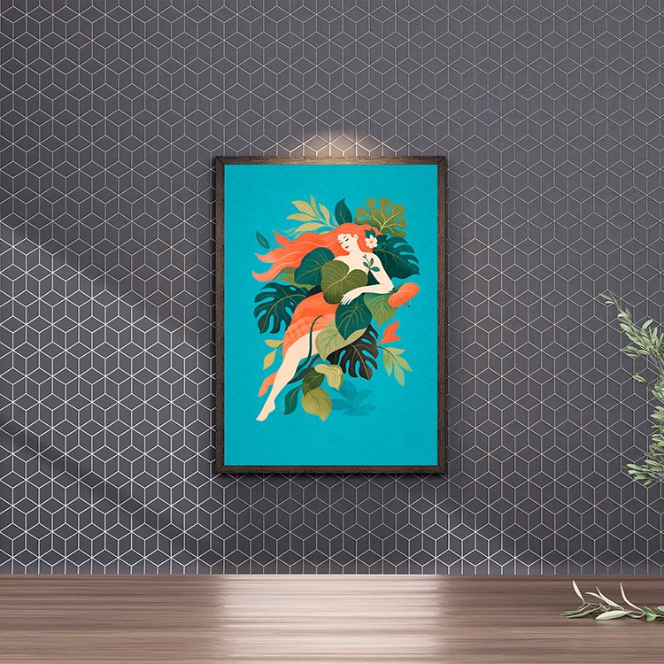Plakat Kobieta Wsrod Roslin Kompozycja 4