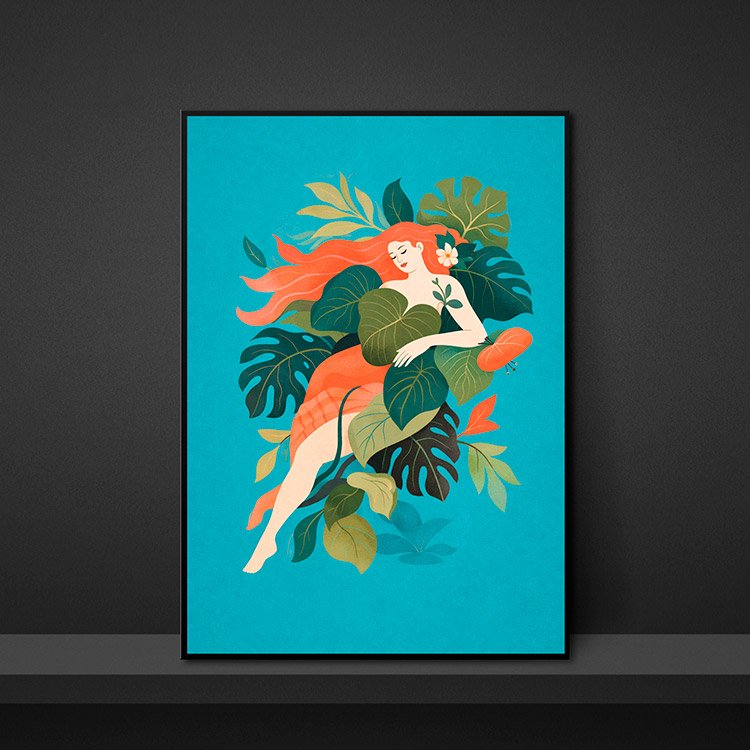 Plakat Kobieta Wsrod Roslin Kompozycja 5