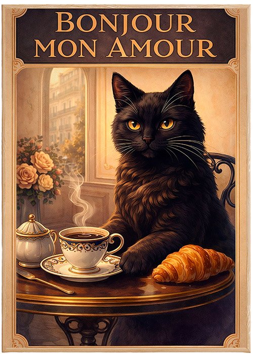 Plakat Kot Bonjour Kompozycja 1