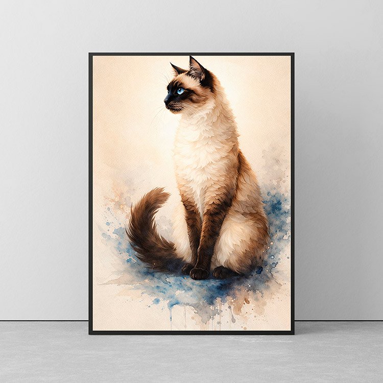 Plakat Kot Syjamski Akwarela Kompozycja 2