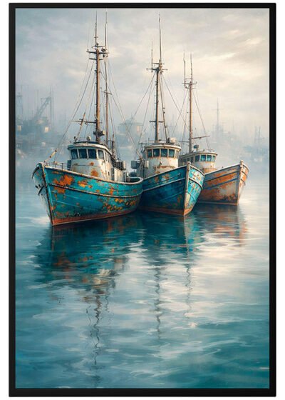 Plakat Łodzie We Mgle