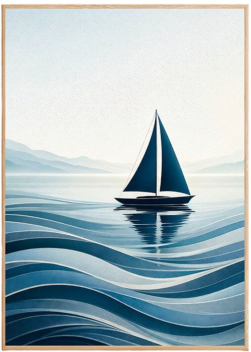 Plakat Minimalistyczna Żaglówka Fale Kompozycja 1