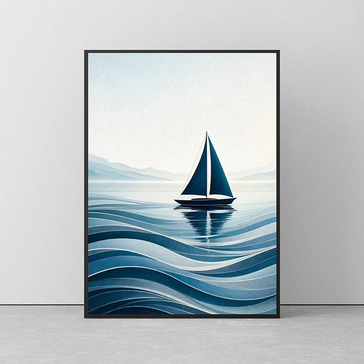 Plakat Minimalistyczna Żaglówka Fale Kompozycja 2