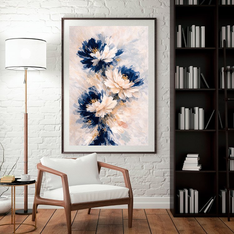 Plakat Niebiesko-Biała Peonia Kompozycja 3