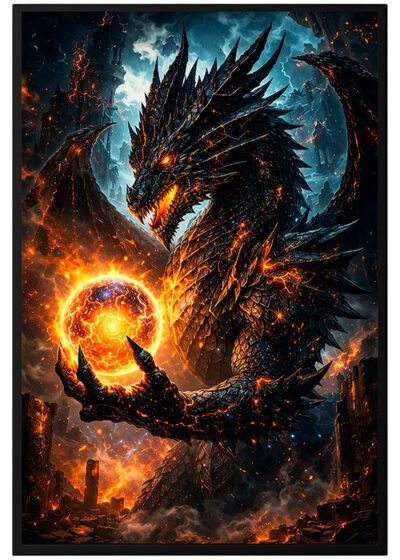 Plakat Ognisty Czarny Smok