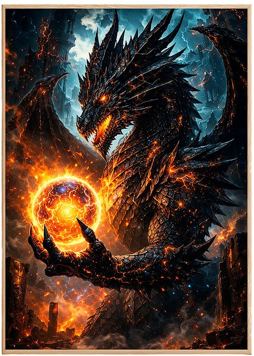 Plakat Ognisty Czarny Smok Kompozycja 1