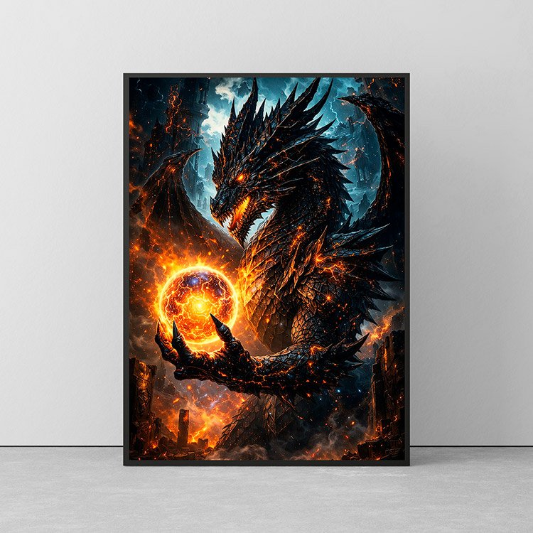 Plakat Ognisty Czarny Smok Kompozycja 2