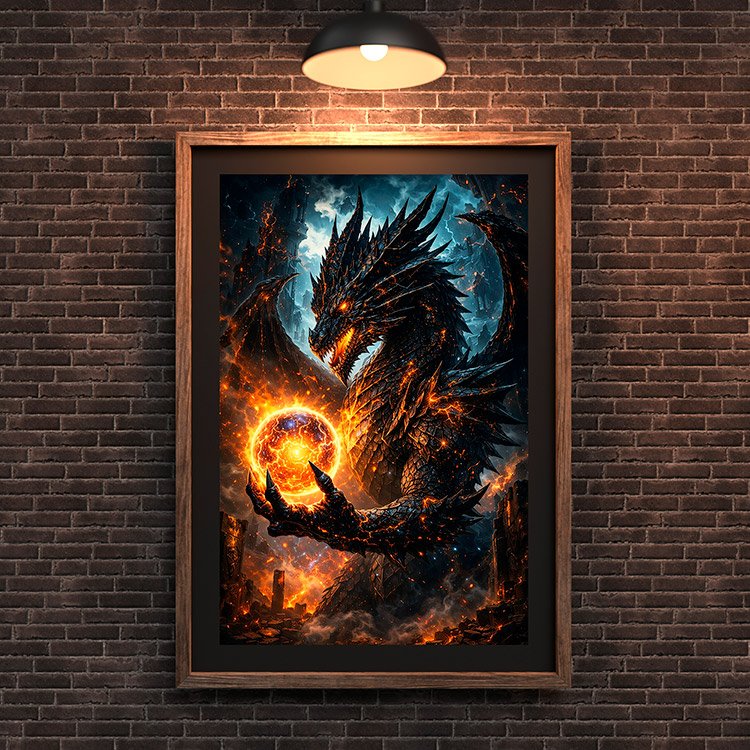 Plakat Ognisty Czarny Smok Kompozycja 3
