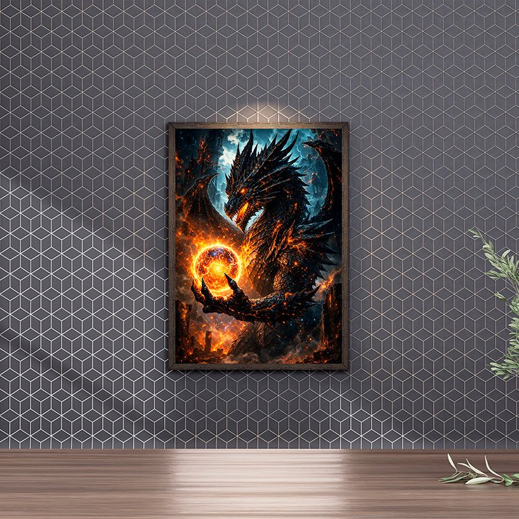 Plakat Ognisty Czarny Smok Kompozycja 4