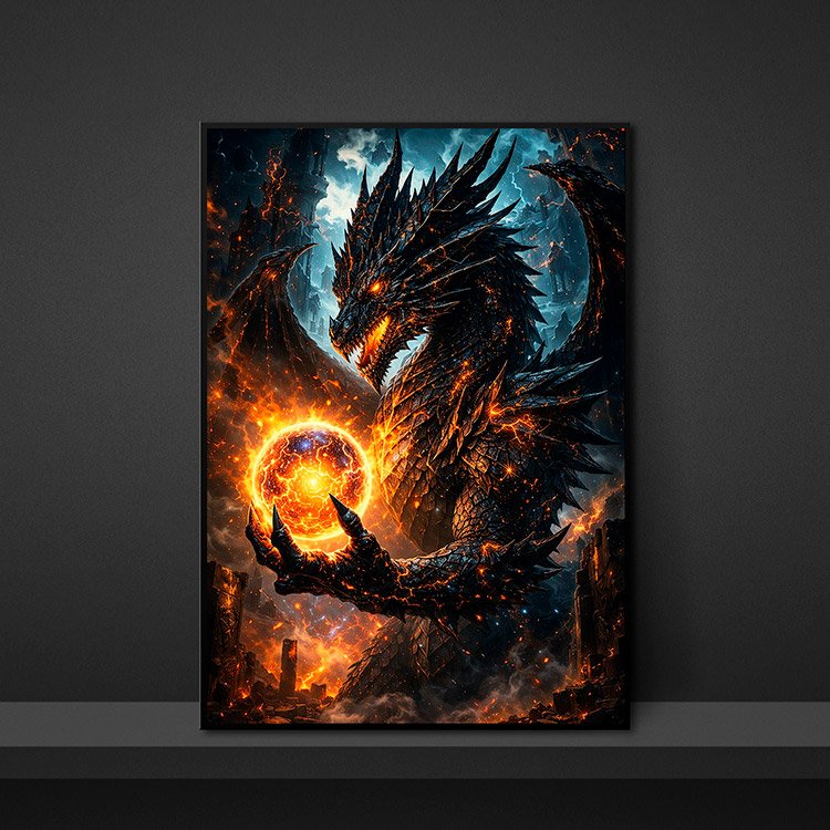 Plakat Ognisty Czarny Smok Kompozycja 5