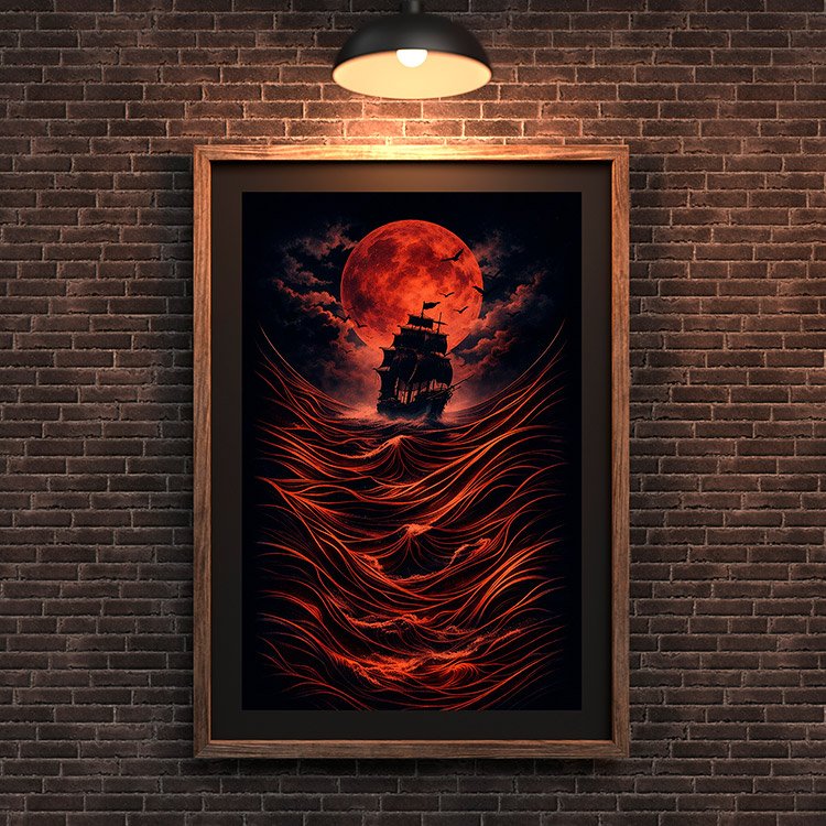 Plakat Statek Pod Księżycem Kompozycja 3