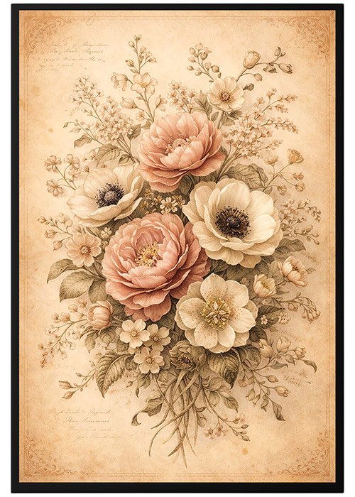 Plakat Vintage Kwiaty Rozane