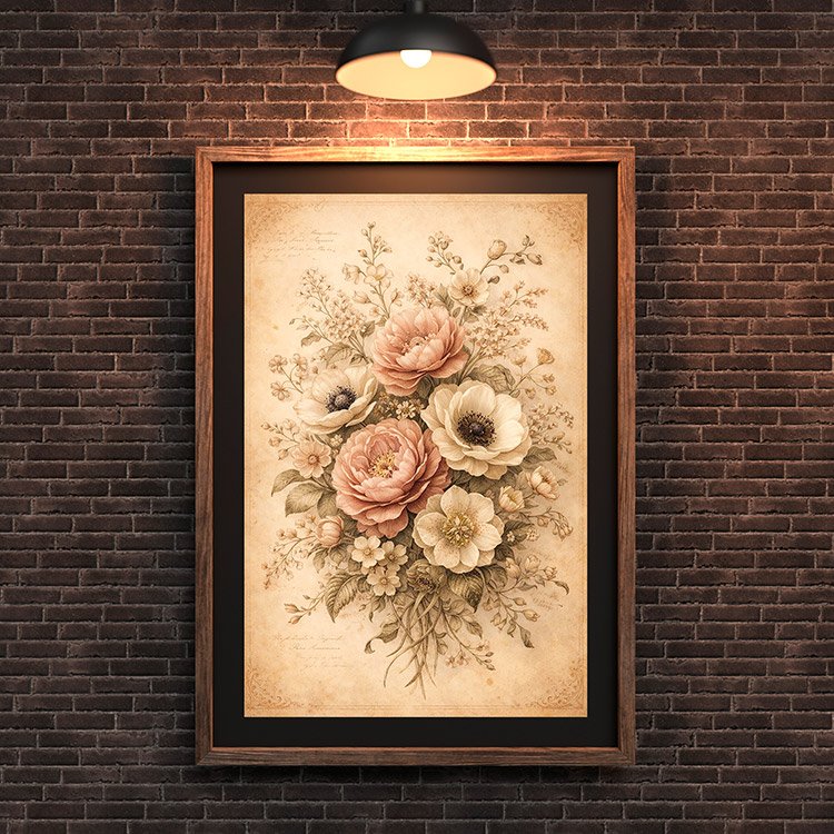 Plakat Vintage Kwiaty Rozane Kompozycja 3