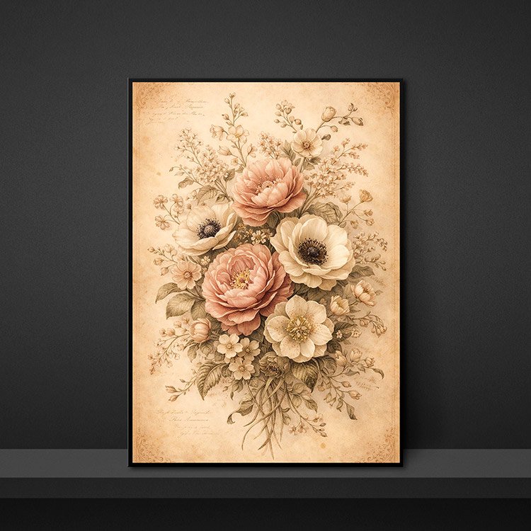 Plakat Vintage Kwiaty Rozane Kompozycja 5