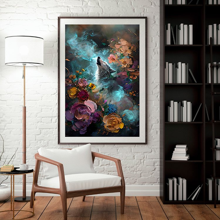 Plakat Wilk W Kwiatach Kompozycja 3