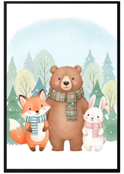 Plakat Zimowe Zwierzątka Razem