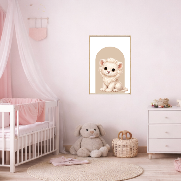 Plakat Lew Biały Beżowy Kompozycja 3