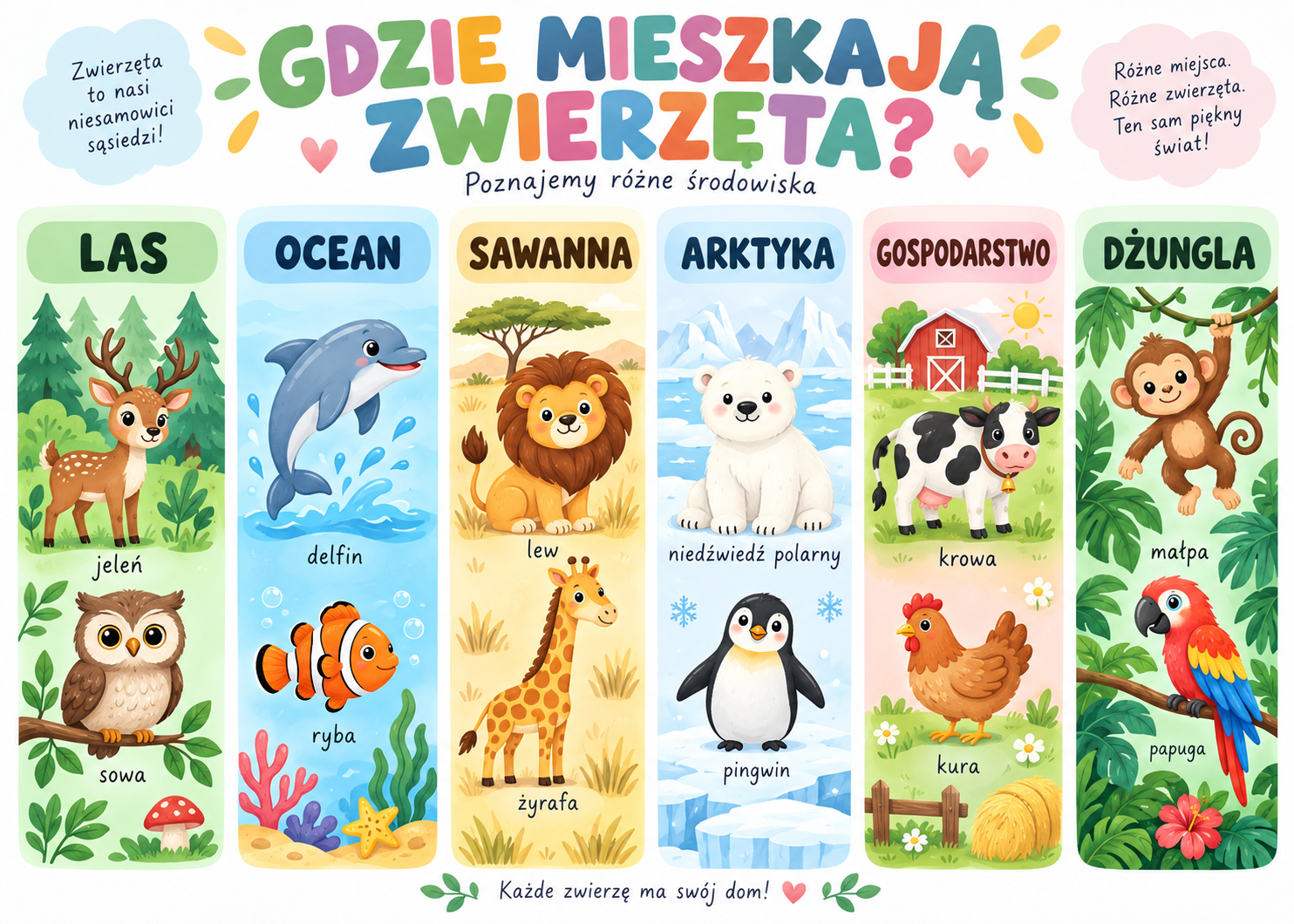 Plakat Edukacyjny Gdzie Mieszkają Zwierzęta