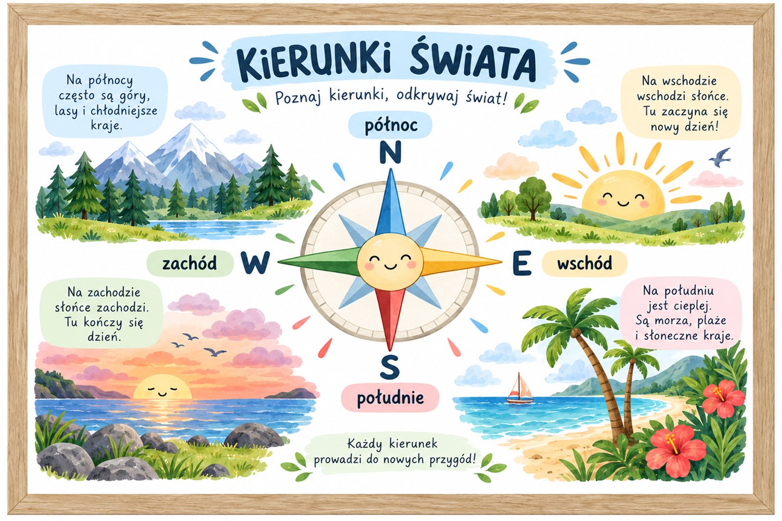 Plakat Edukacyjny Kierunki Świata