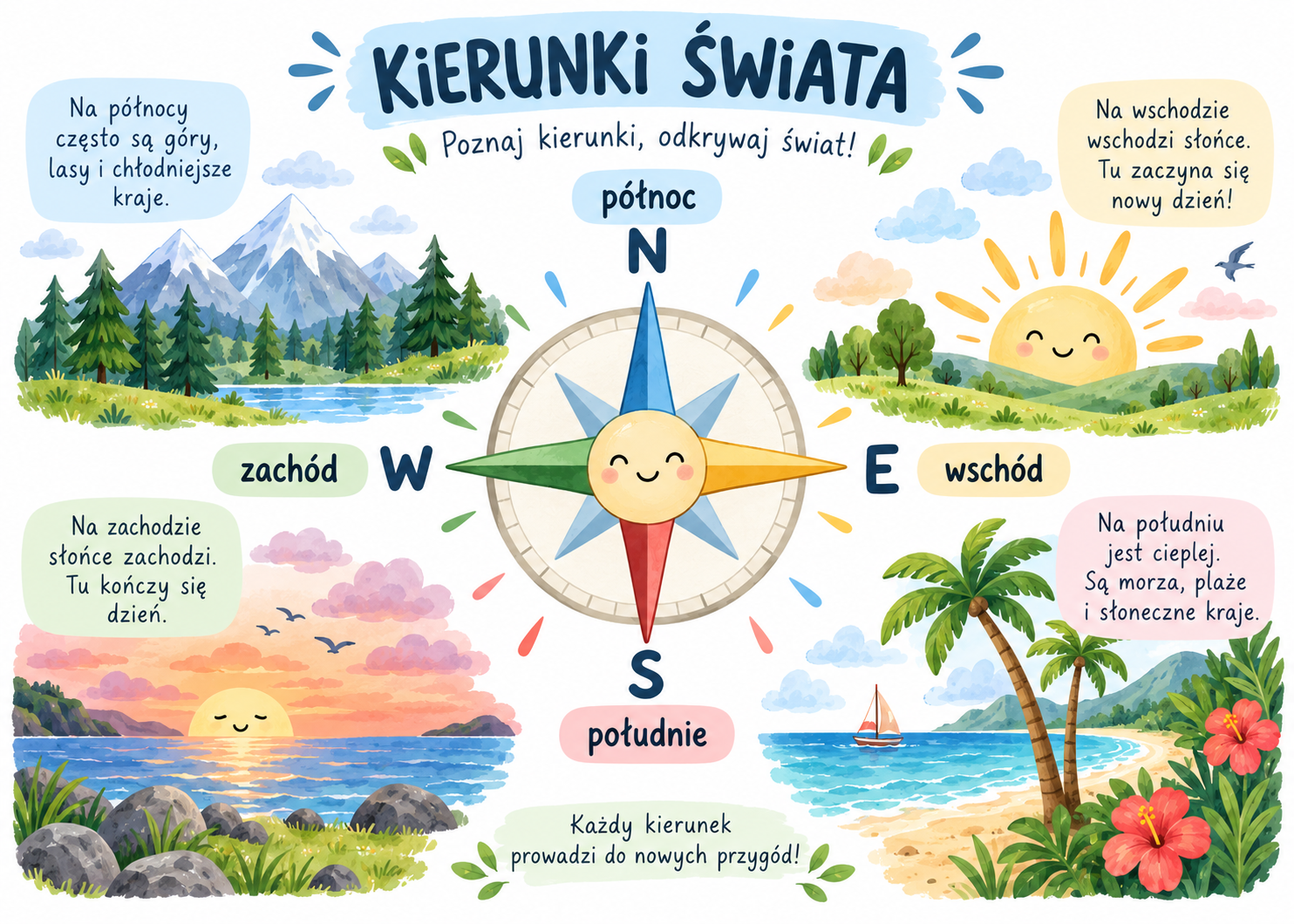 Plakat Edukacyjny Kierunki Świata