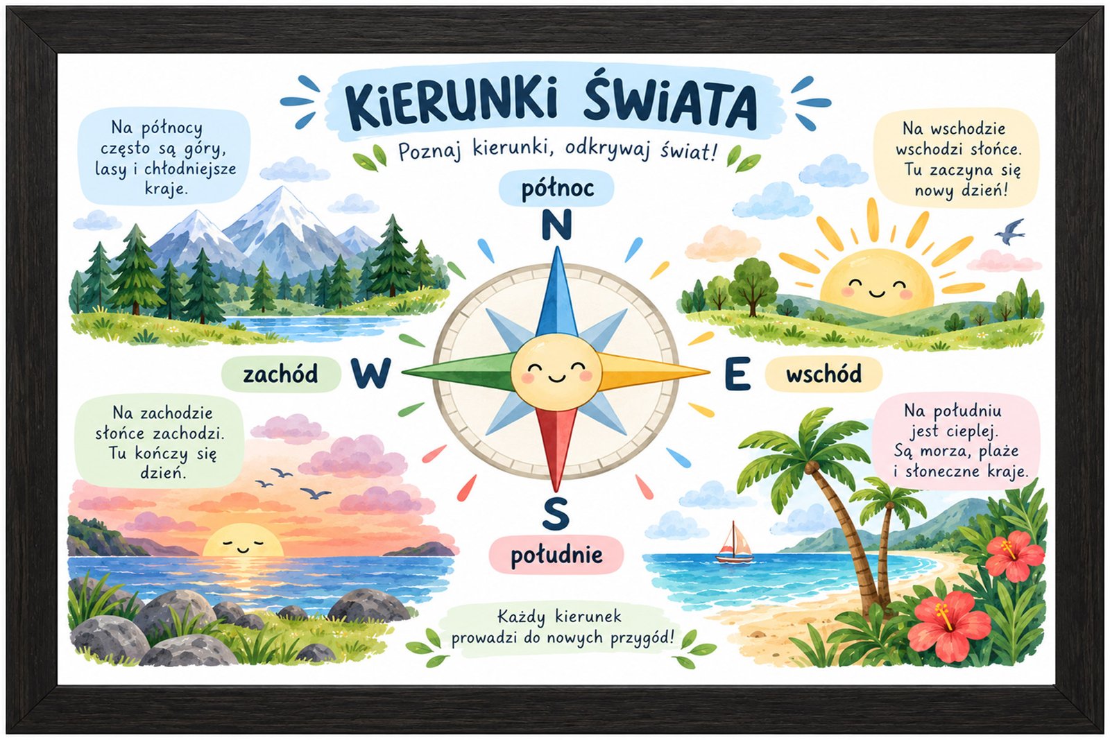 Plakat Edukacyjny Kierunki Świata Kompozycja 1