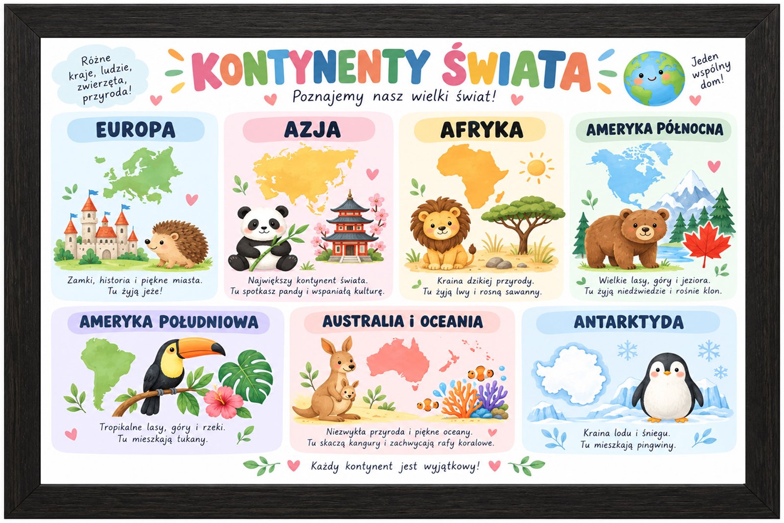 Plakat Edukacyjny Kontyntnty Świata Kompozycja 1