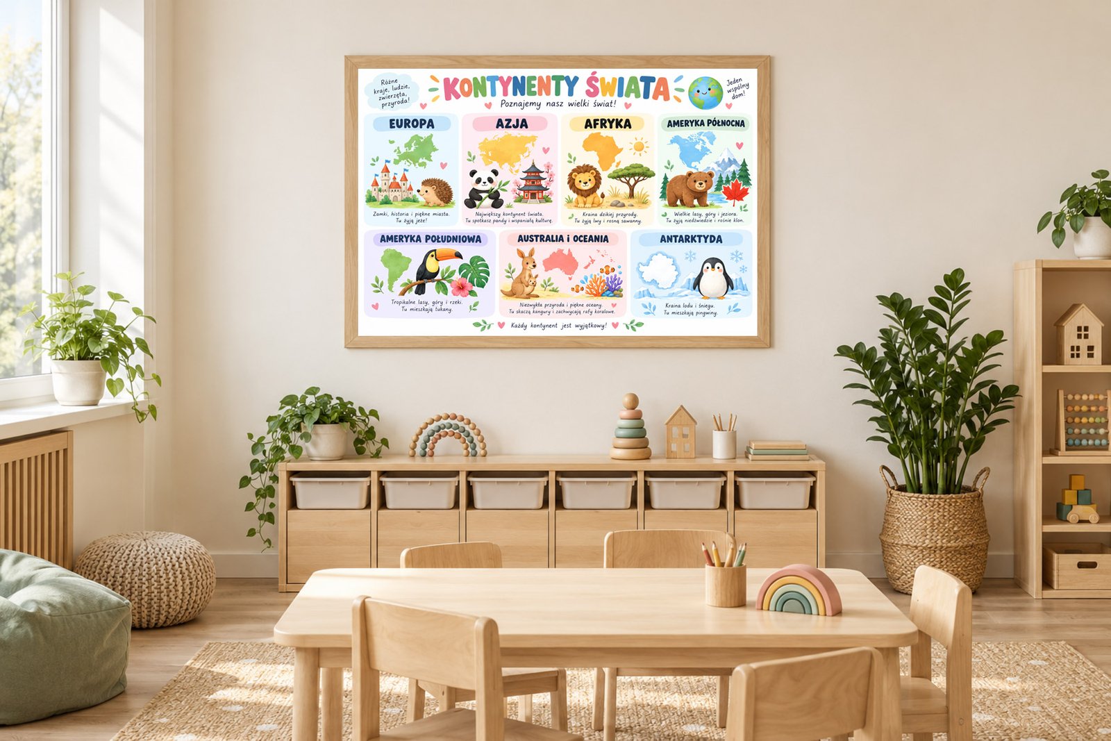 Plakat Edukacyjny Kontyntnty Świata Kompozycja 2