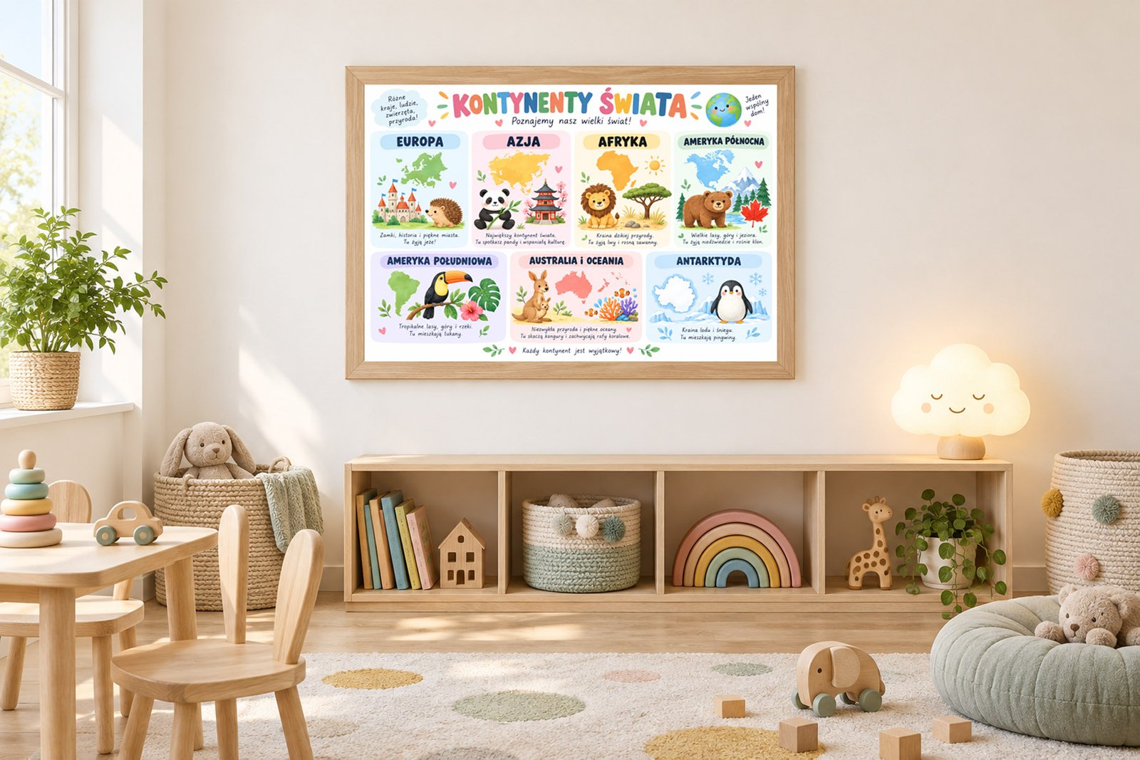 Plakat Edukacyjny Kontyntnty Świata Kompozycja 3