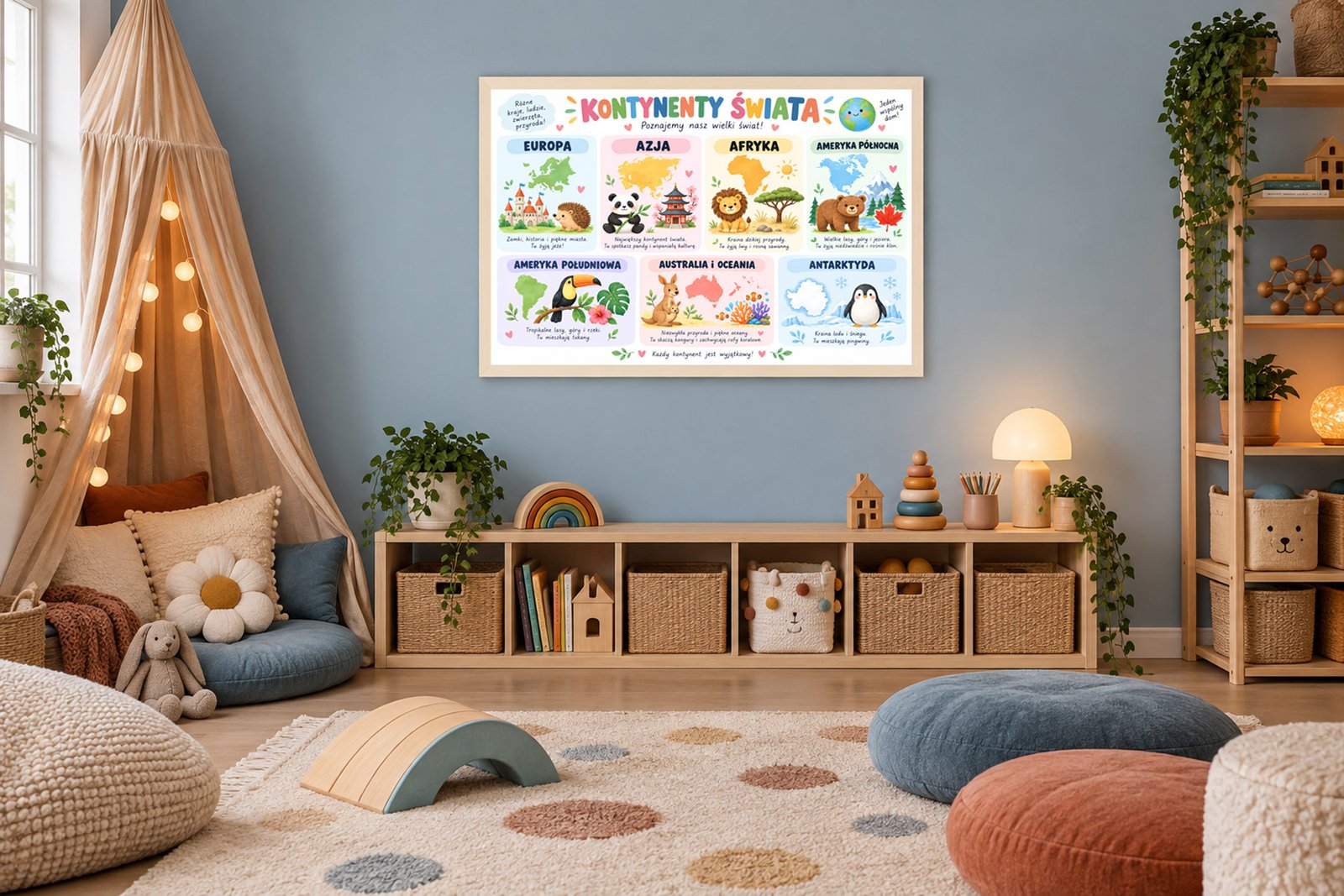 Plakat Edukacyjny Kontyntnty Świata Kompozycja 4
