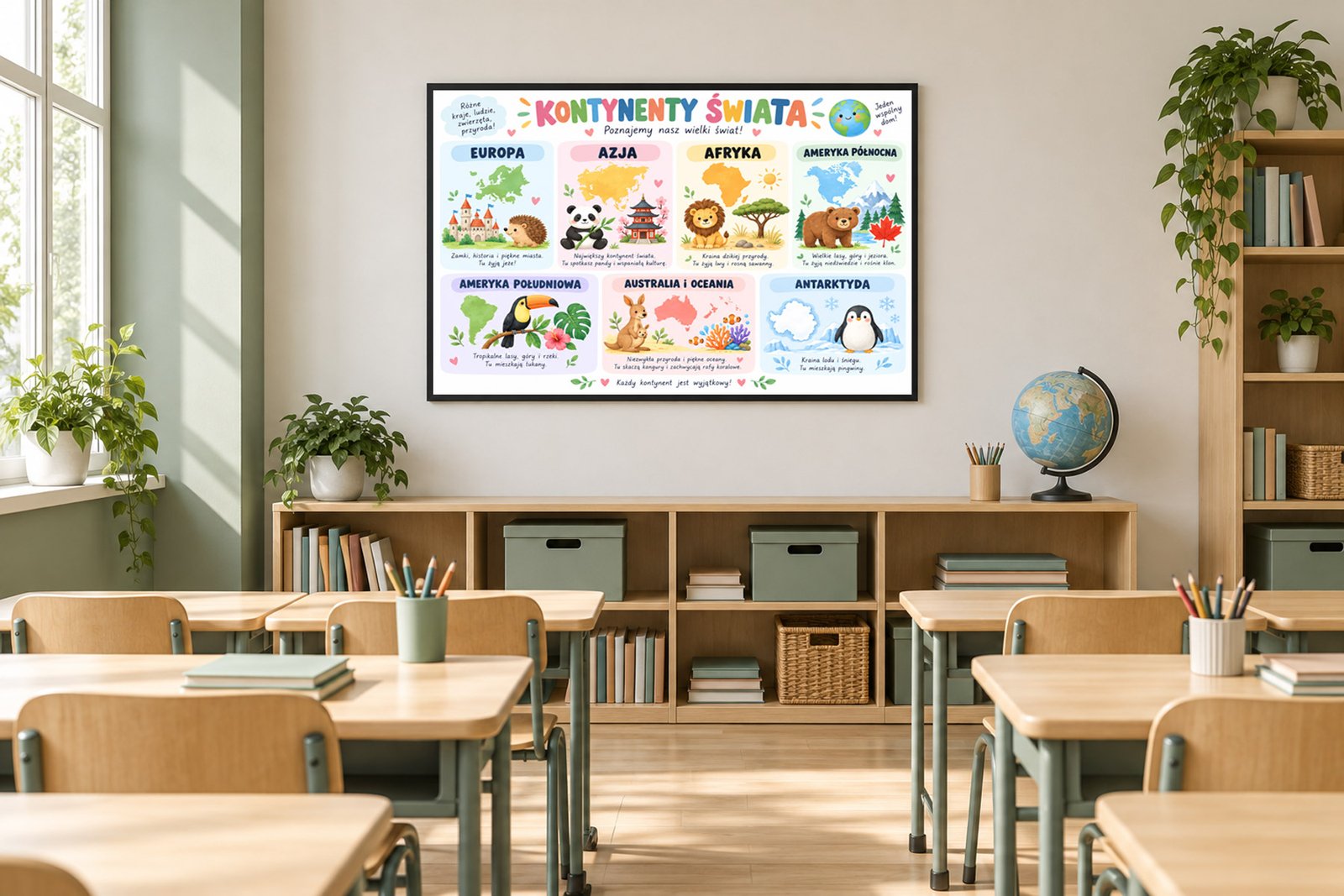 Plakat Edukacyjny Kontyntnty Świata Kompozycja 5