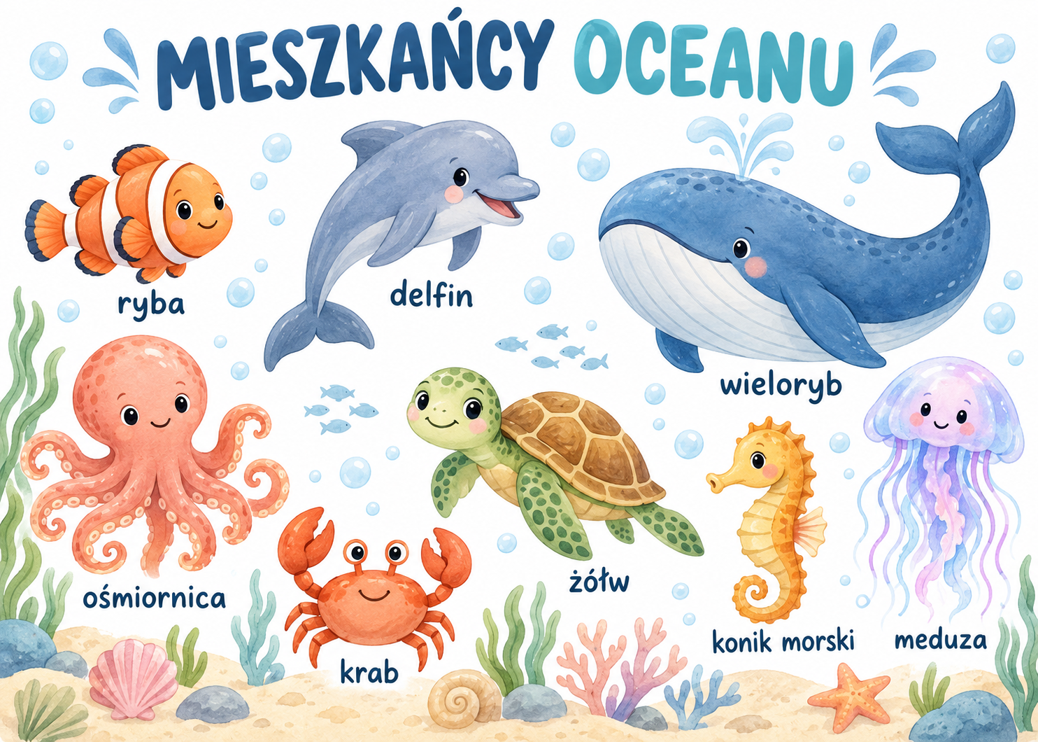 Plakat Edukacyjny Mieszkańcy Oceanu