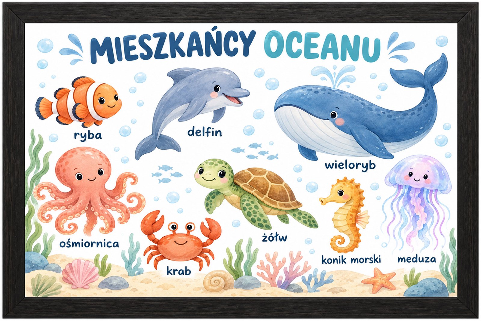 Plakat Edukacyjny Mieszkańcy Oceanu Kompozycja 1