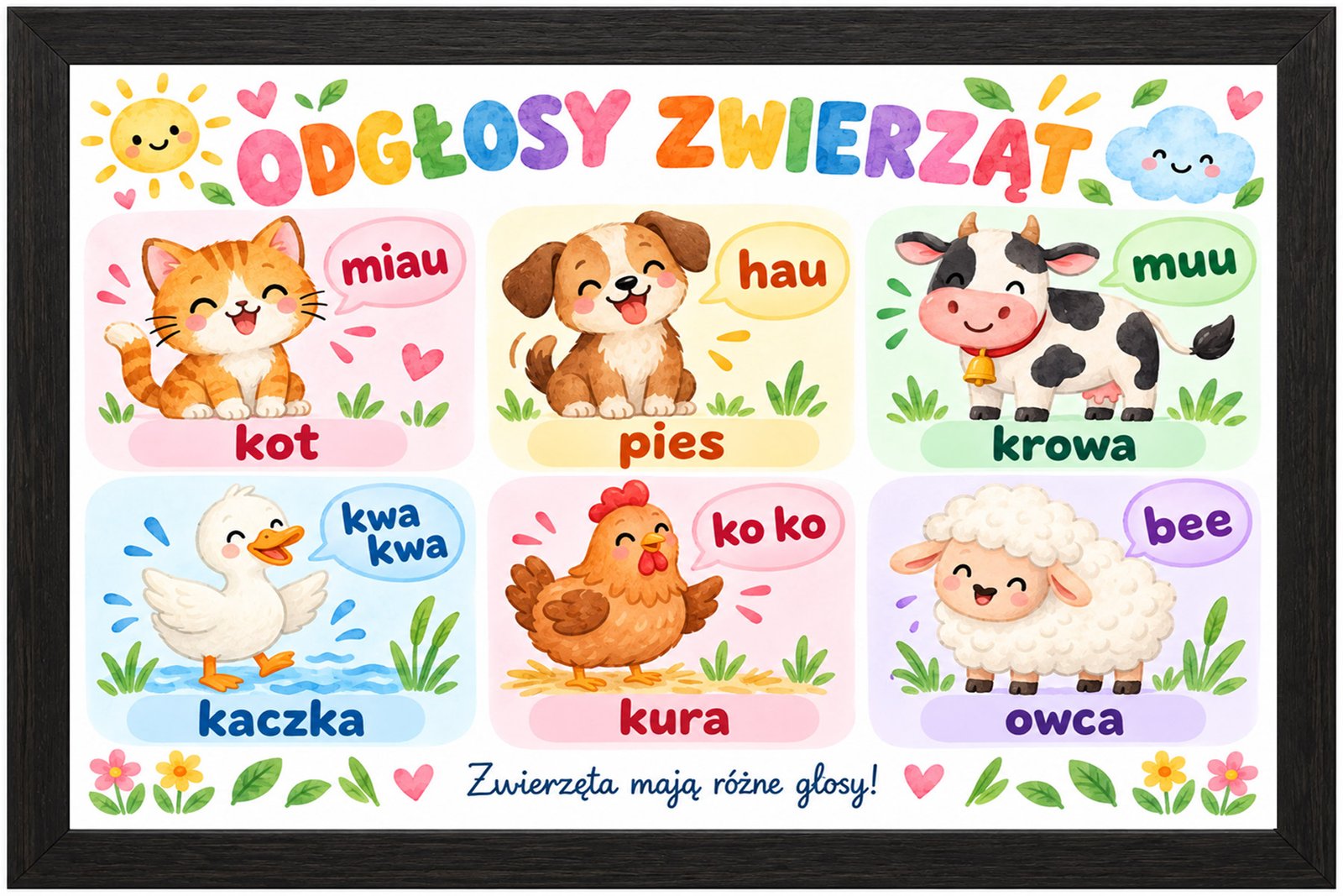 Plakat Edukacyjny Ogłosy Zwierząt 2 Kompozycja 1