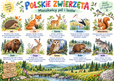 Plakat Edukacyjny Polskie Zwierzęta